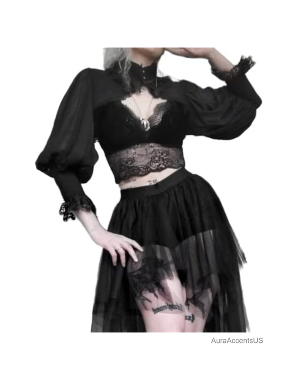 Gothic Mesh Crop Top Punk Long Sleeve Blouse Y2K Rave Festival Victorian Shrug